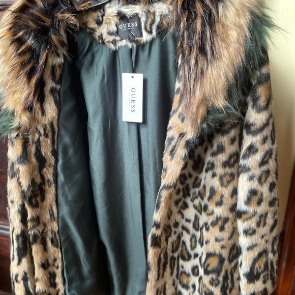 Guess Animal Print Faux Fur coat 12 Youth - new with tags - Picture 7 of 8